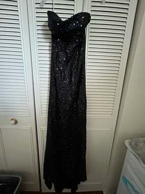 RYANTH Black Sequin Strapless Sweetheart Maxi Dress Gown Size 0